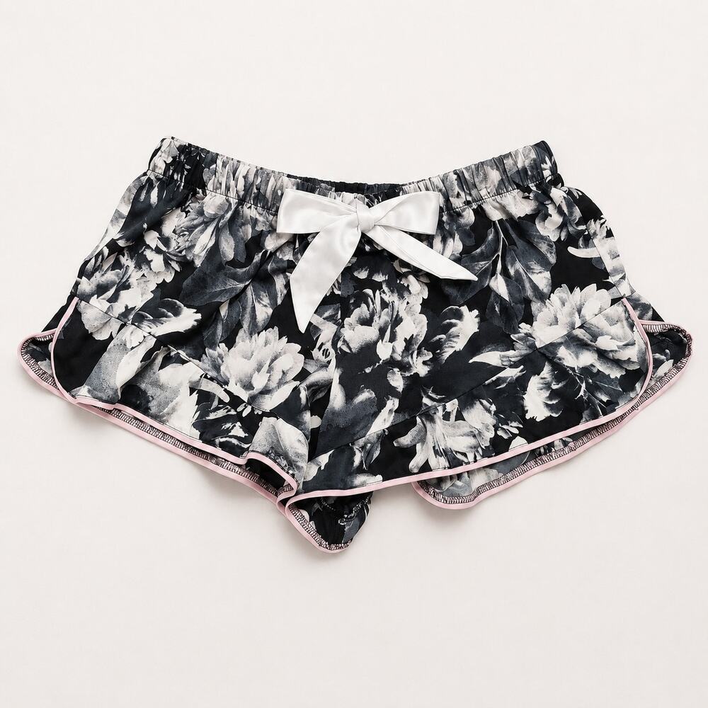 Victoria's‎ Secret Sleep Shorts Floral Ruffle Hem Black White Bow M